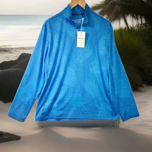 Tommy Bahama Men's L/S Textured 1/4 Zip Pullover Shirt Blue Size Large